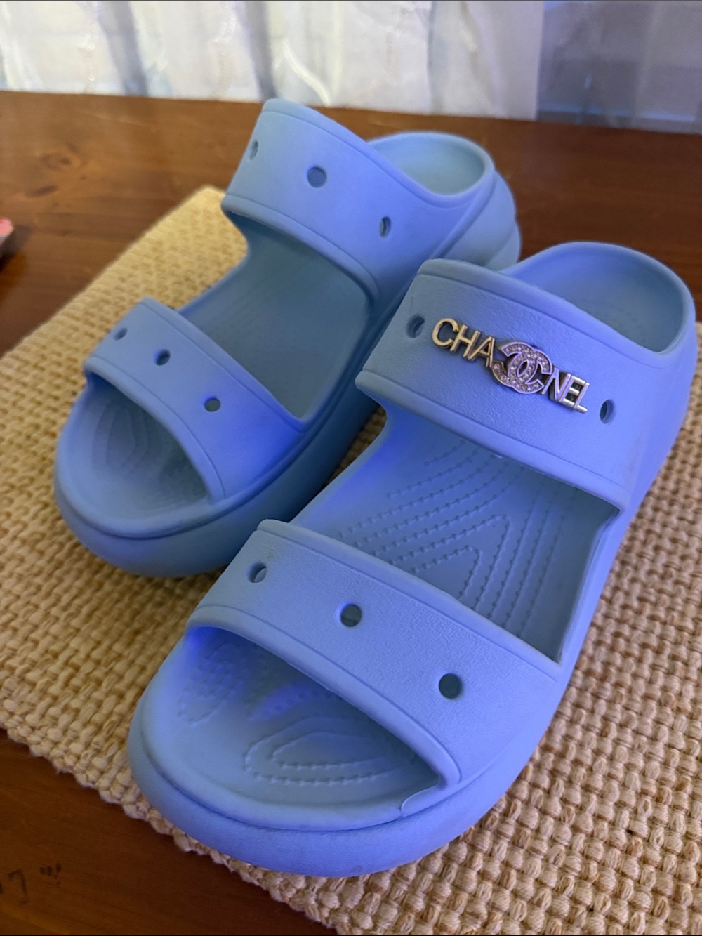 CROCS Powder Blue Dual-Strap Slide Sandals with Metallic Logo Accent